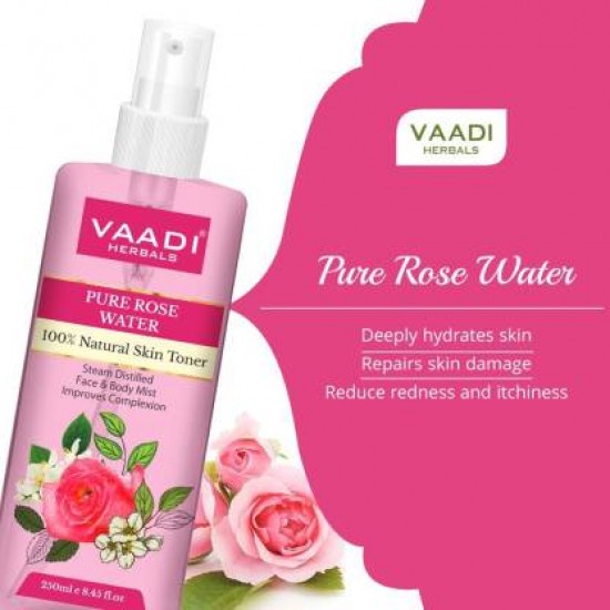 Vaadi Herbals Rose Water - 100% Natural & Pure (250 ml)