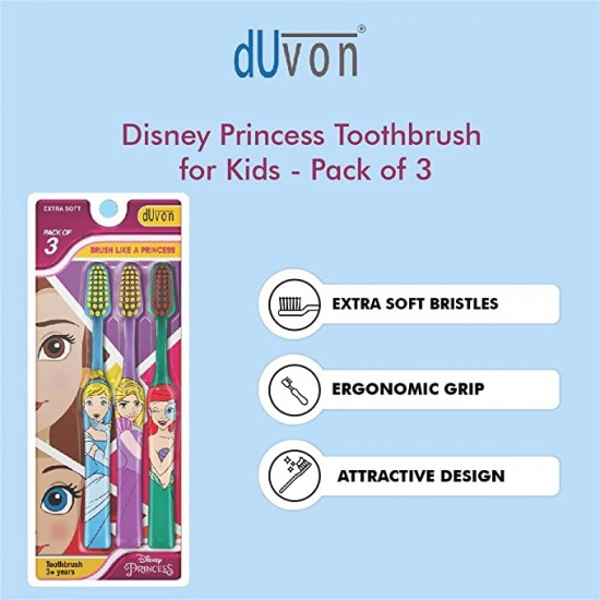 DUVON Disney Princesses Kids Toothbrush Pack of 3